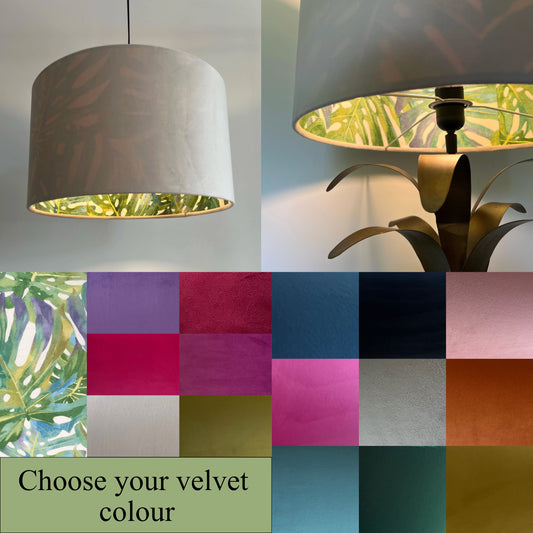 Velvet & Leaves Double Sided Drum Lampshade | Handmade Ceiling Light Shade | Bespoke UK
