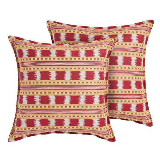 Vibrant Red and Gold Stripe Cushion Cover