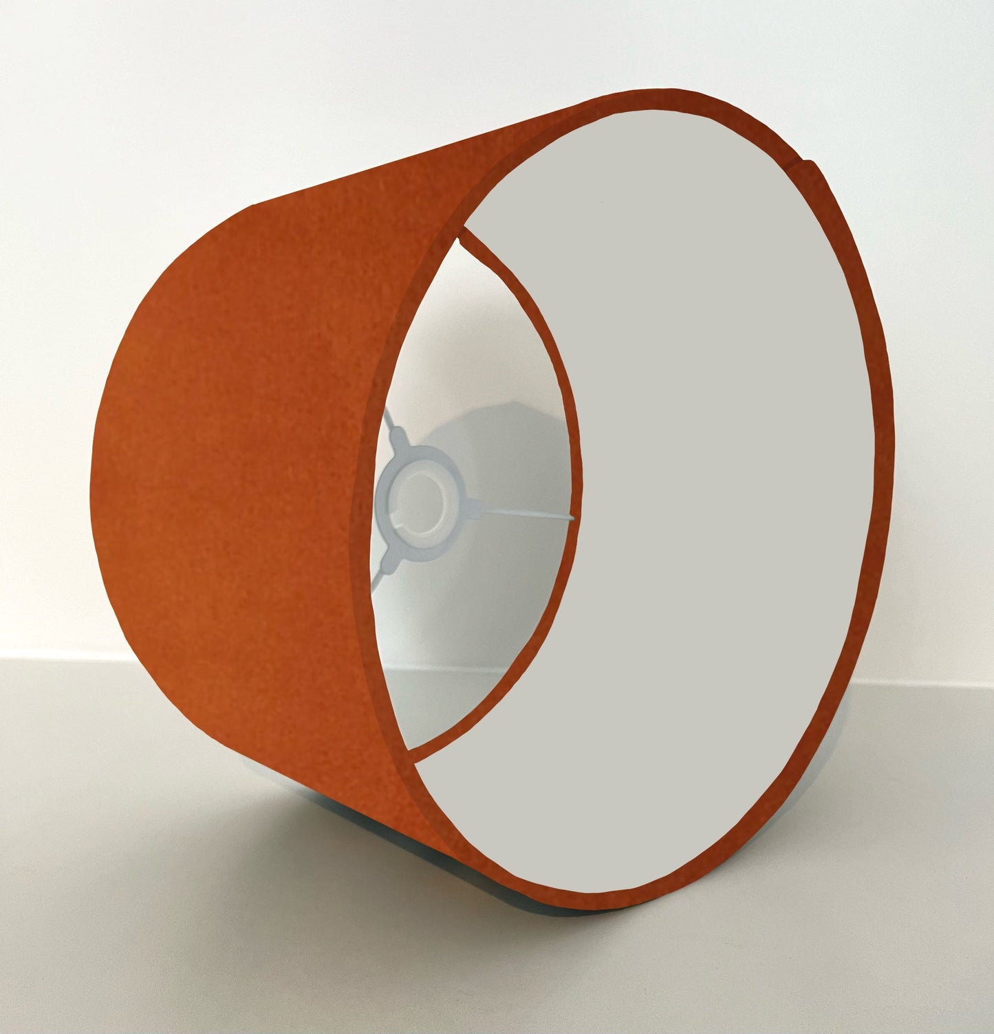 Burnt orange velvet drum lampshade/ ceiling shade with a white lining