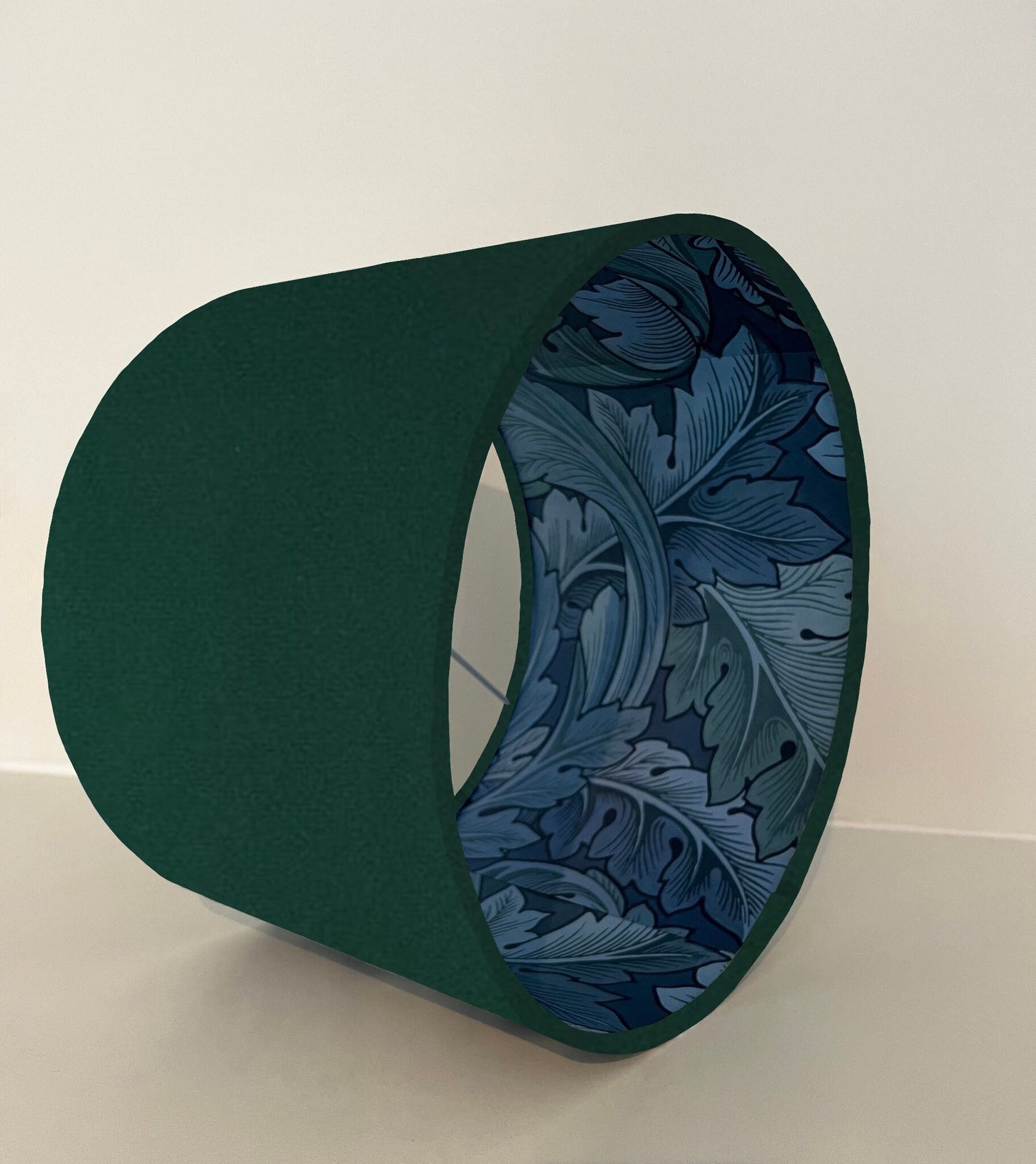 Green velvet drum lampshade/ ceiling light shade with blue leaves paper interior