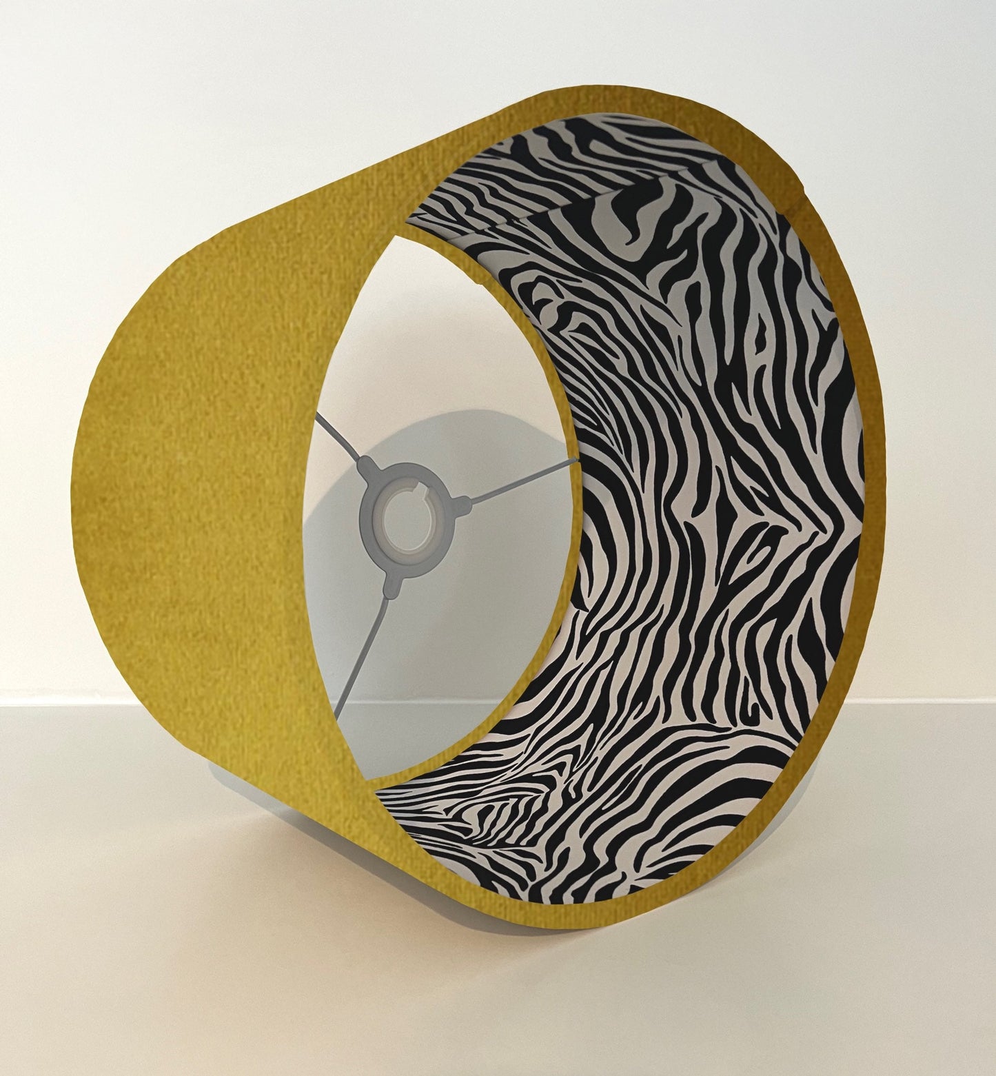 Mustard velvet drum lampshade/ ceiling light shade with zebra print cotton interior