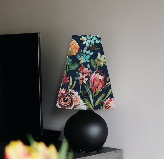 Summer garden Velvet cone lampshade, extra tall lampshade, Midnight