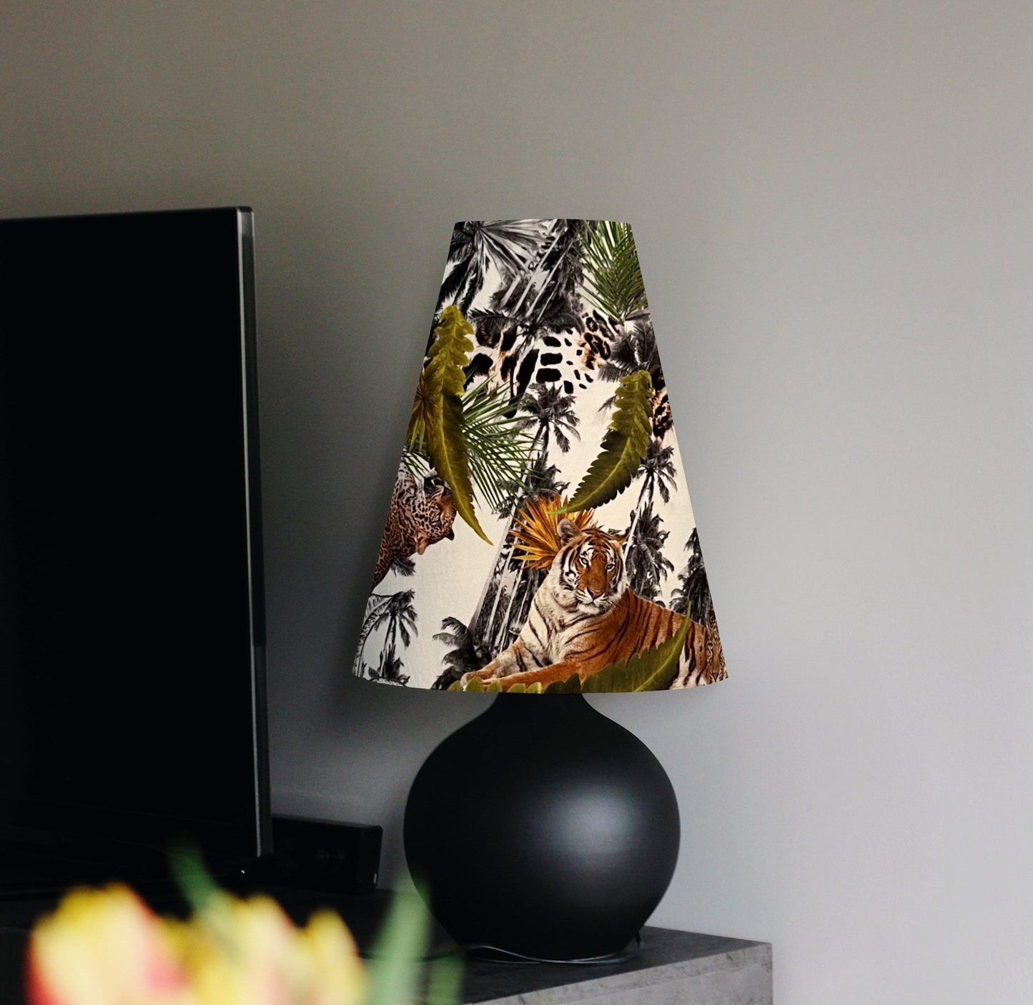 Tiger, cheetah jungle velvet cone lampshade, extra tall lampshade