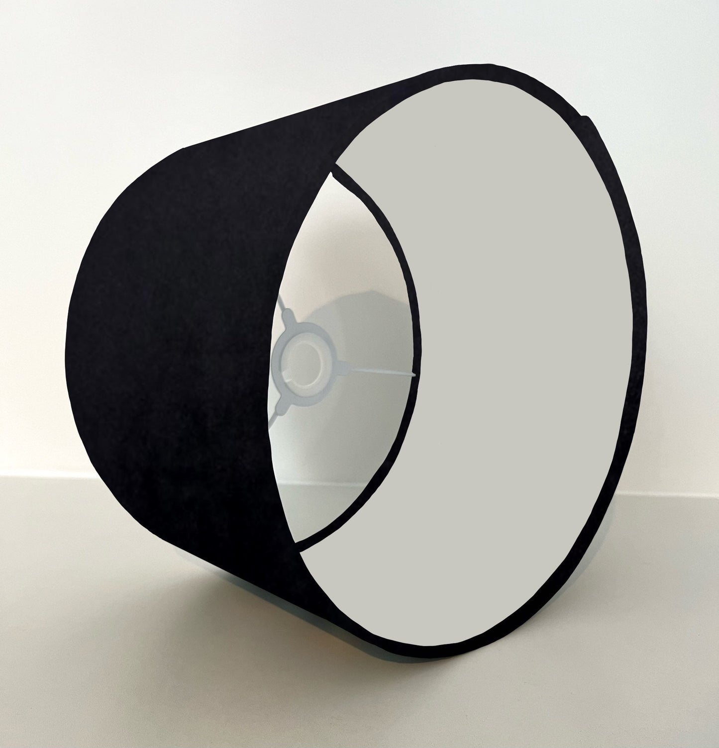 Black velvet drum lampshade/ ceiling shade with a white lining