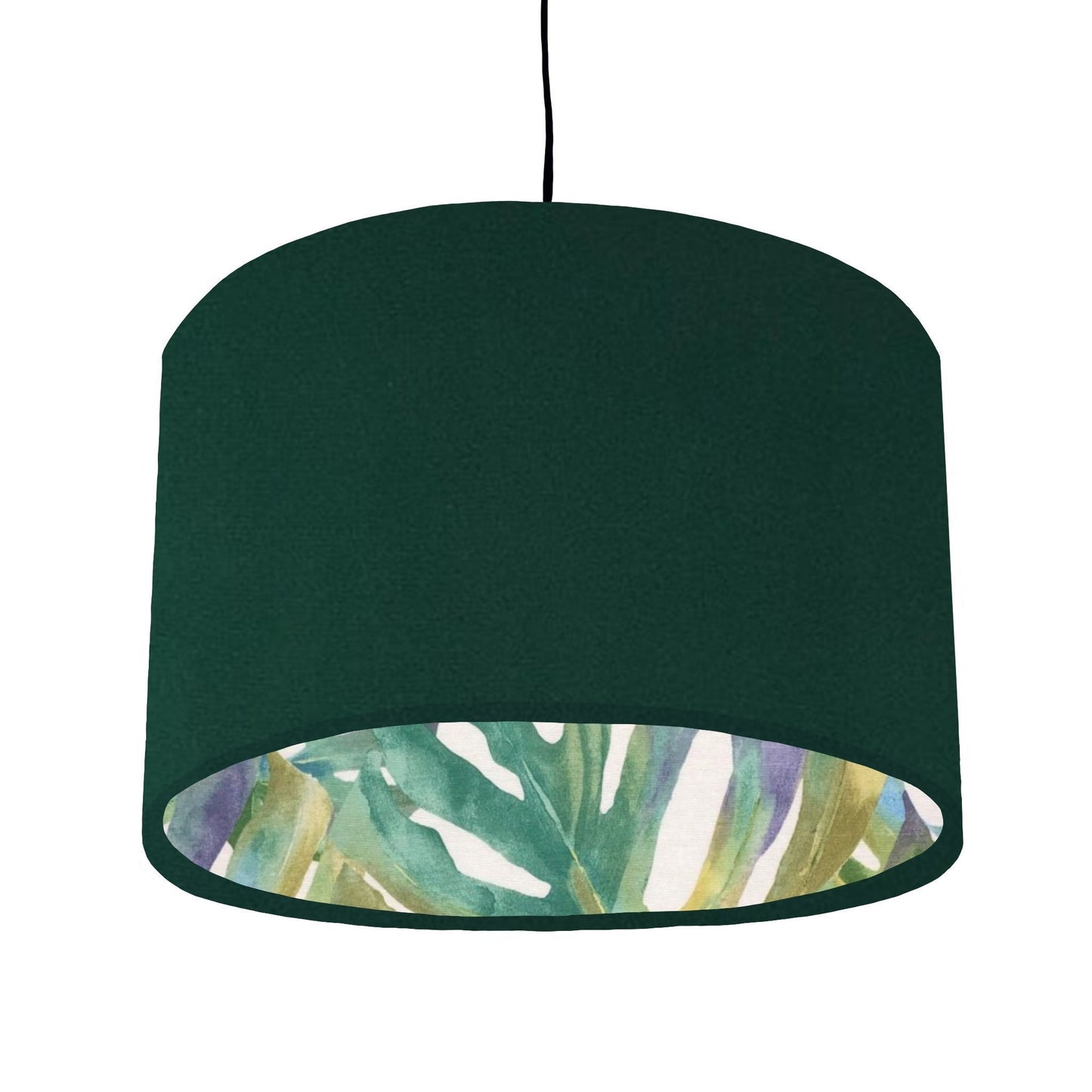 Green velvet drum lampshade/ ceiling light shade with leaves interior