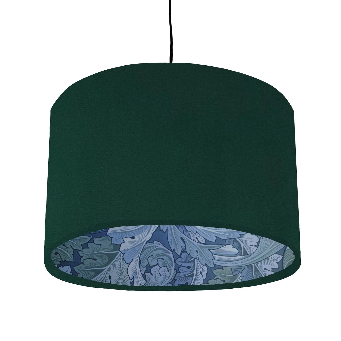 Green velvet drum lampshade/ ceiling light shade with blue leaves paper interior