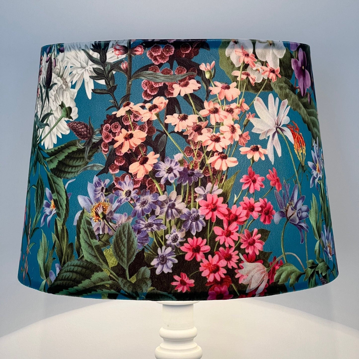 Teal flowers velvet french drum lampshade/ ceiling light shade, empire lampshade