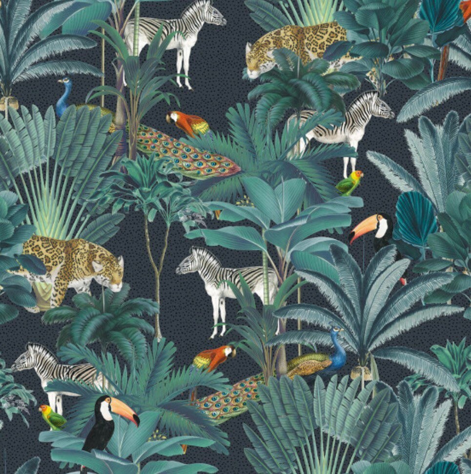 Jungle velvet french drum lampshade / ceiling light shade, with black fringe and braid
