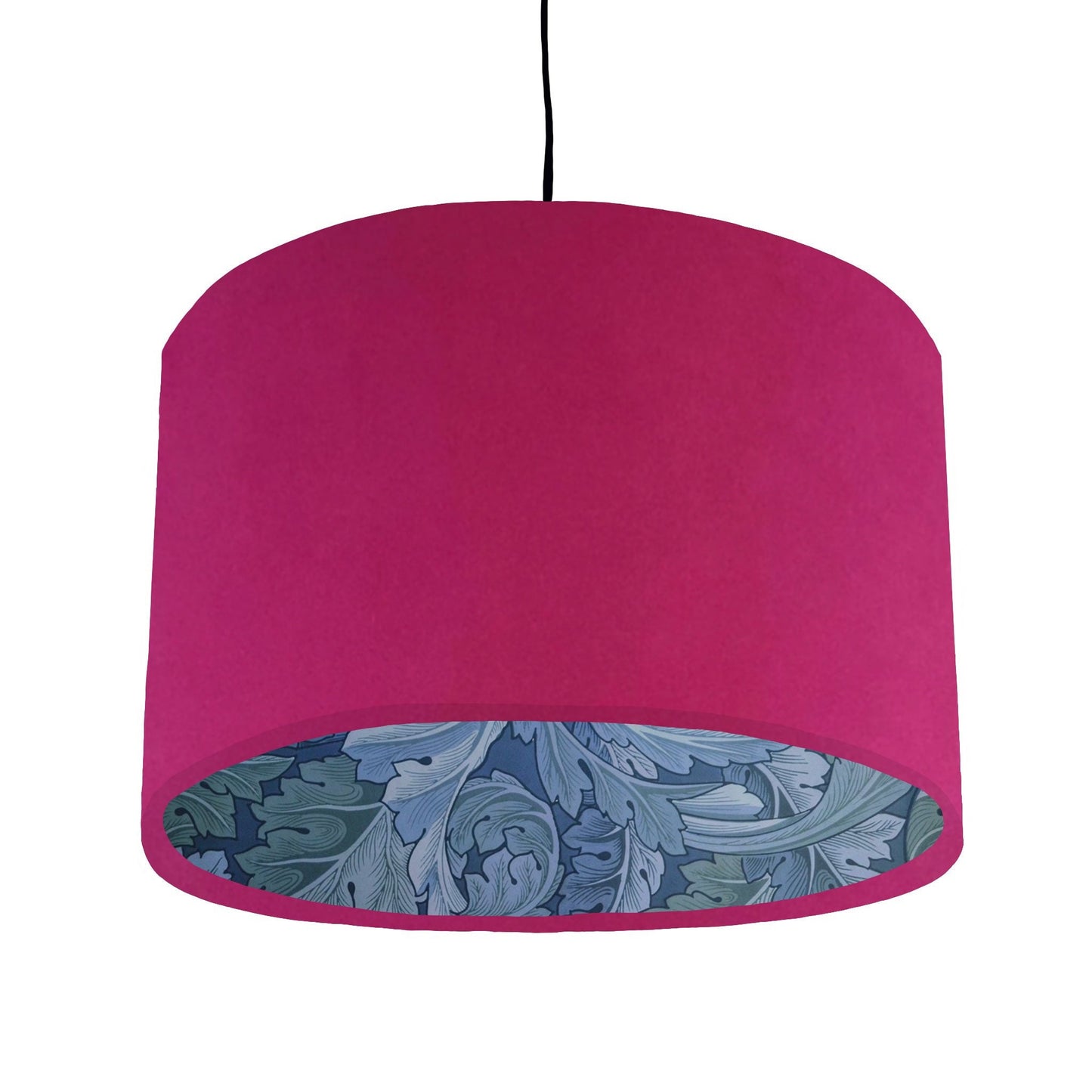 Pink velvet drum lampshade/ ceiling light shade with blue leaves paper interior