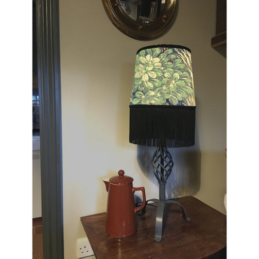 Forbidden forest velvet french drum lampshade / ceiling light shade, with black fringe and braid