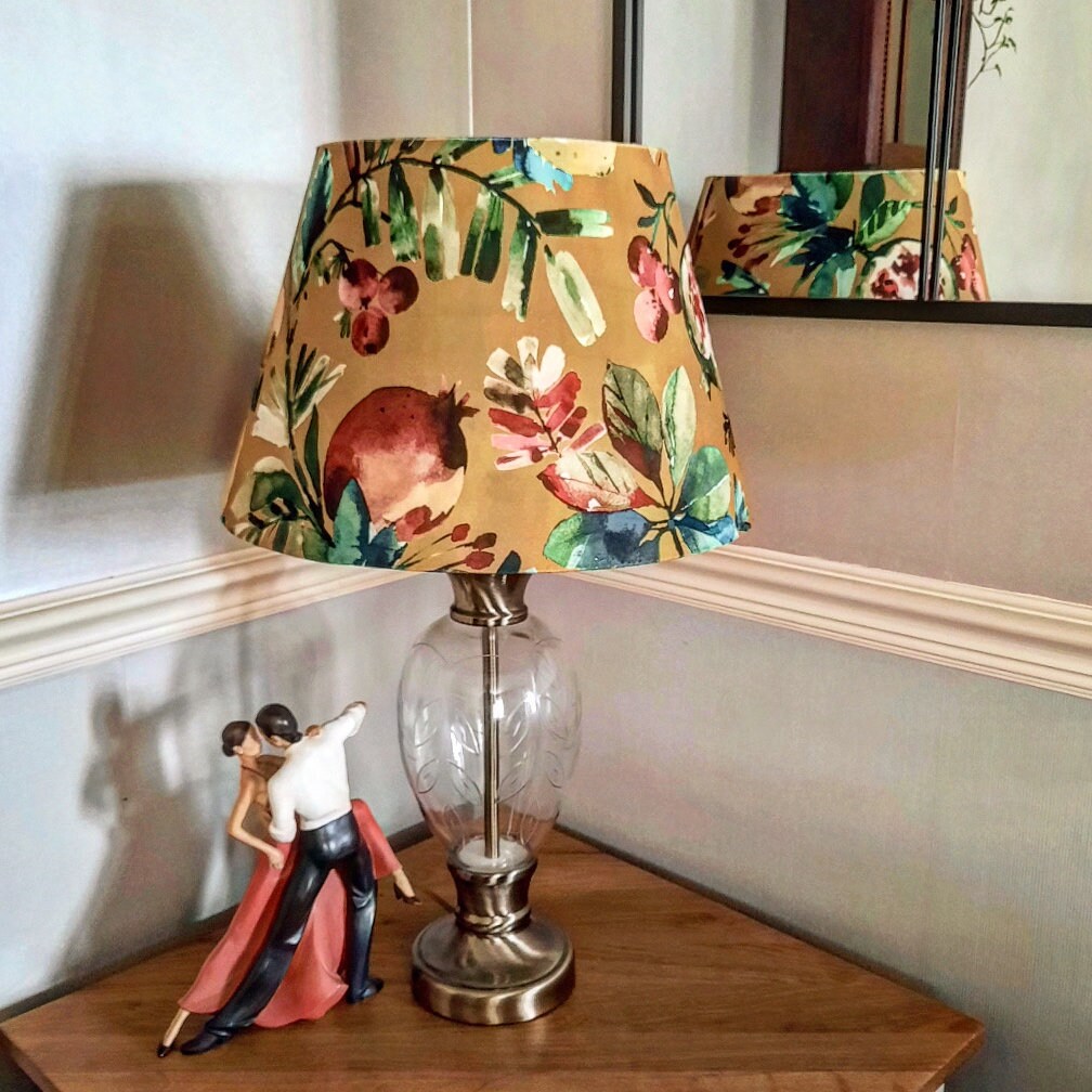 Fruta fig velvet coolie lampshade/ ceiling light shade, empire lampshade, mustard